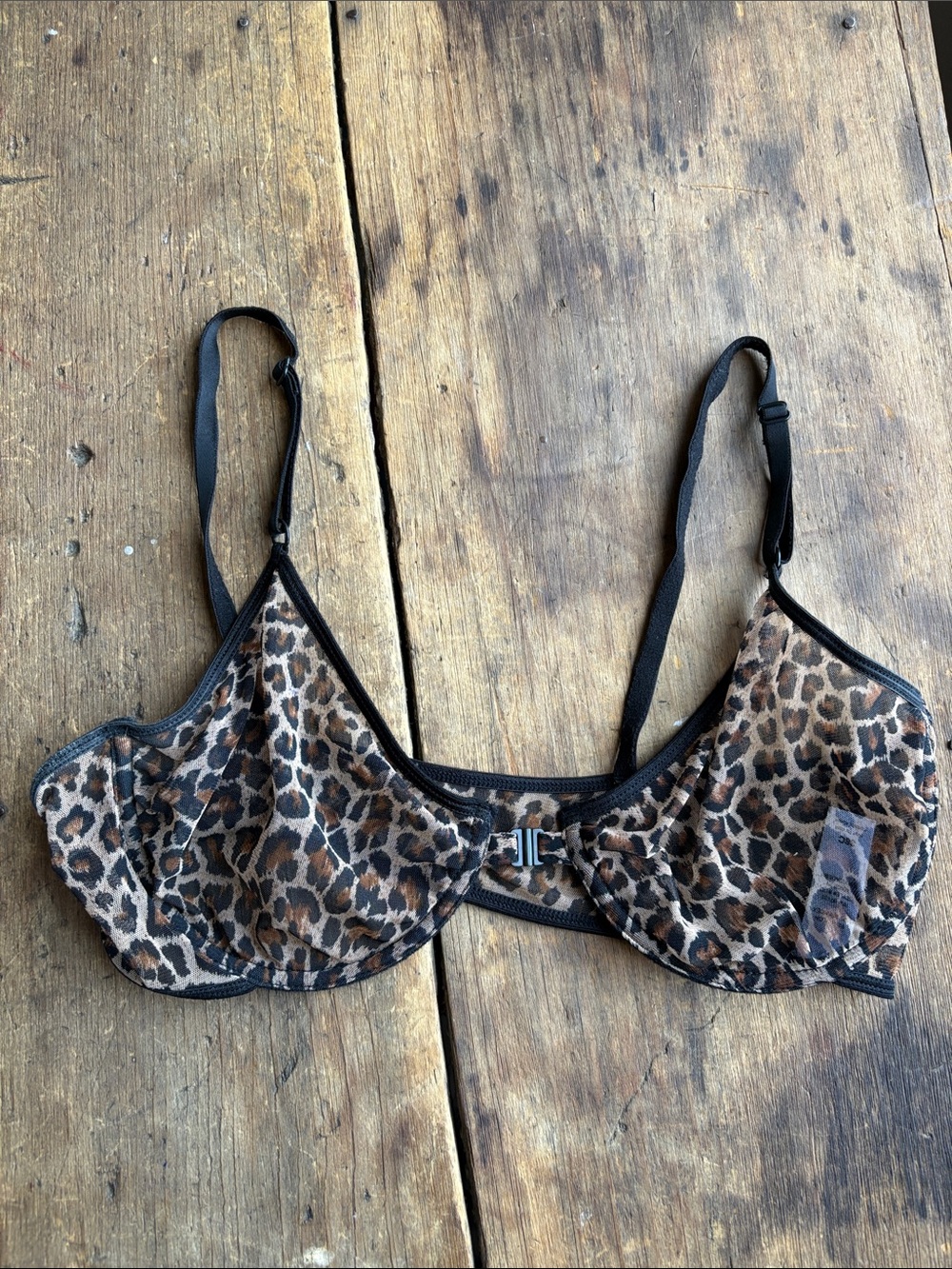Leopard Print Sheer Underwire Bra - Brown/Black